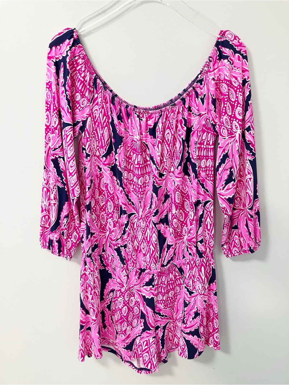 Lilly Pulitzer | Pink Lana Off The Shoulder Romper L Preppy Resort Tropical